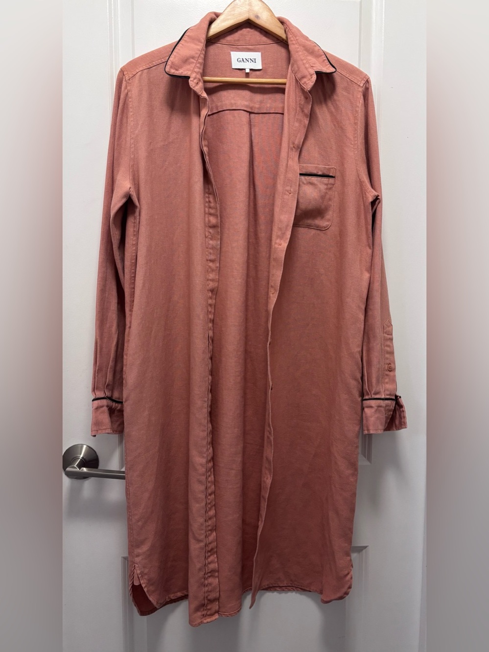 Ganni Rose Dusty Pink Long Button-Down Shirt